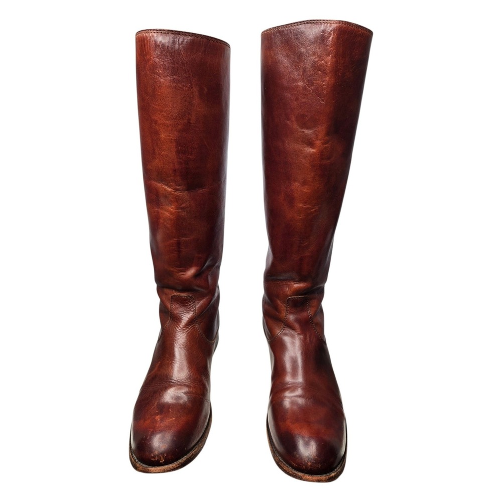 Frye Melissa Button Back Zip Riding Boots Cognac Leather Size 8B Distressed